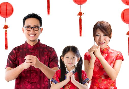 Chinese family greeting, Chinese new year concept, isolated over white background.