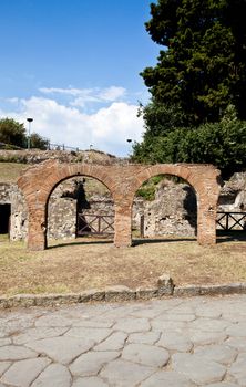 Detail of Pompeii site. The city of was destroyed and completely buried during a long catastrophic eruption of the volcano Mount Vesuvius