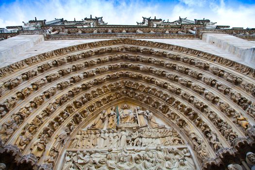 Detail of gothic Cathedral of Notre Dame in Paris