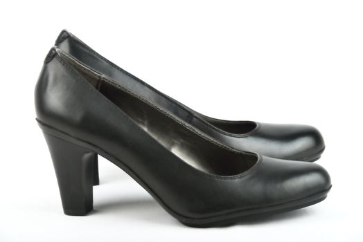 High Heel Black LEather Shoe with white background