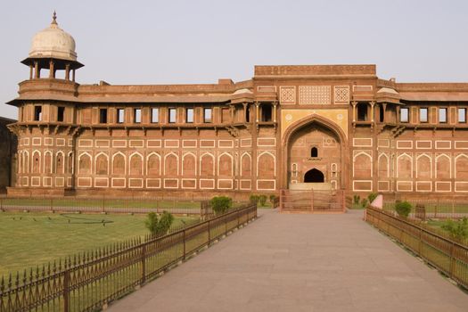 Red sandstone palace (Jahangiri Mahal) inside the Red Fort at Agra, India