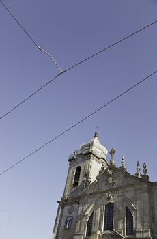 Lisbon Church, detail of a church with train cables