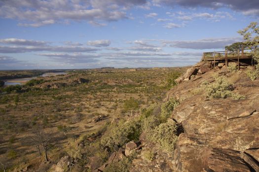 Viewing platform overlooking the flood plain of the Limpopo River in Mpungubwe National Park in South Africa