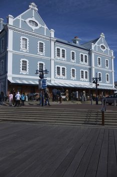 Historic buildings and restaurants in the Victoria and Albert Waterfront in Cape Town in South Africa.