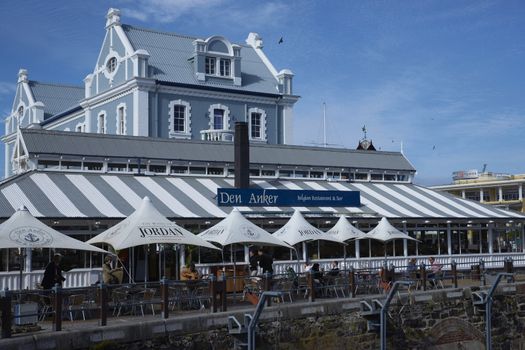 Historic buildings and restaurants in the Victoria and Albert Waterfront in Cape Town in South Africa.
