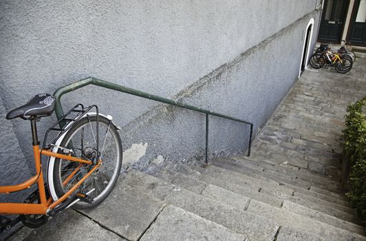 Bicycles in the school, detail of a bike