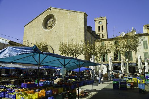 Sunday Market and main square in Pollenca, Mallorca, Spain