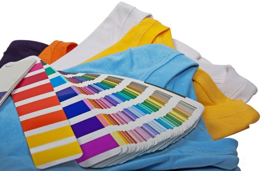 five colorful t shirts and color scale