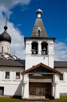 White orthodox church in Ferapontov monastery in summer day
