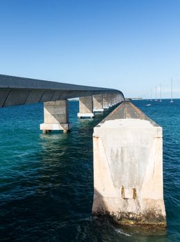 Concrete bridge and broken heritage trail in Florida Keys by Route 1 Overseas Highway