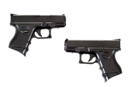 Black airsoft guns isolated on white background 