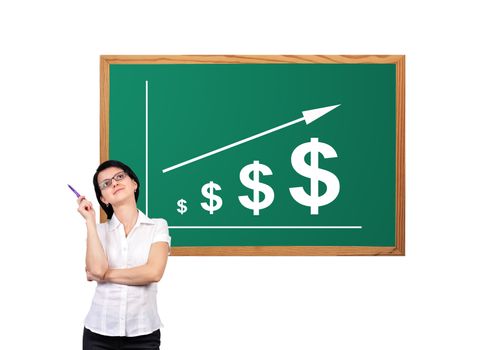 woman and  growth dollar on desk