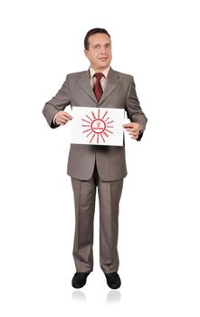 businessman holding poster with success