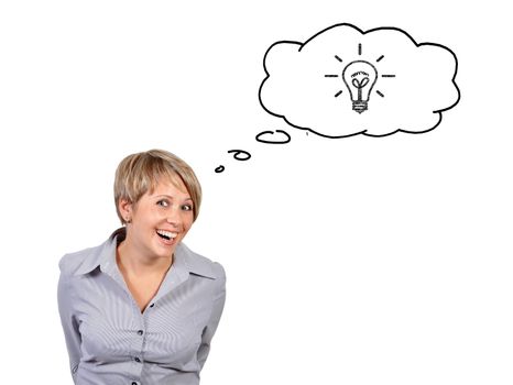 funny  businesswoman dreaming on white background