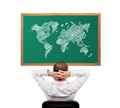 businessman and world map on desk