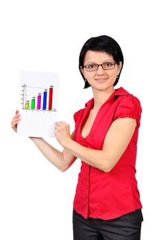 businesswoman holding poster with chart profits