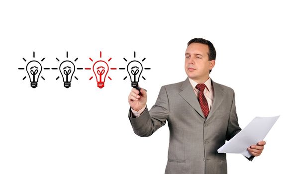 businessman drawing lightbulb, idea concept