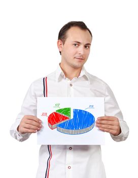 businessman holding poster with  chart of growth