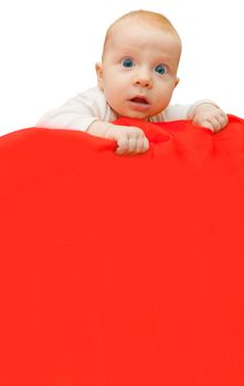 Baby Holding Sign - Red Blanket With Copyspace