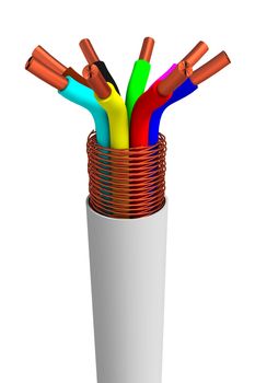 Broken polycore cable isolated on the white background