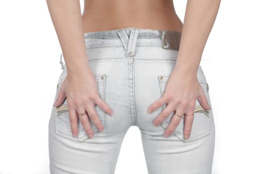 Fit female butt in jeans, isolated on white
