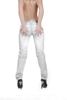 Fit female butt in jeans, isolated on white