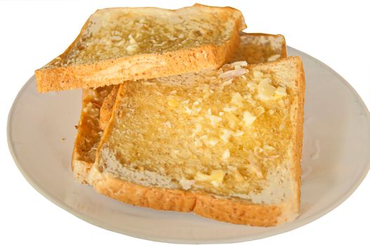 Garlic bread on white background.