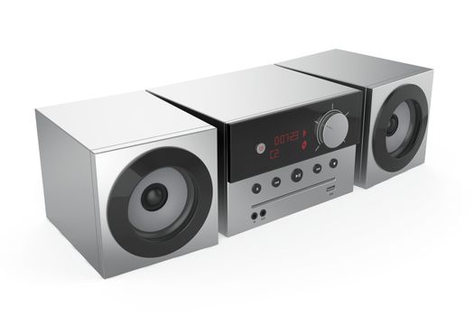 Stereo audio system on white background