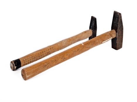 two used hammers isolated on white background