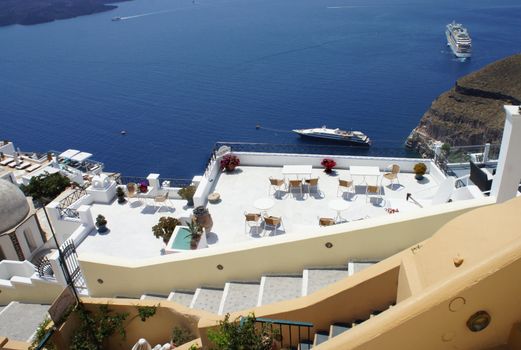 Santorini terrace and sea