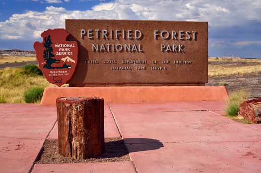 Entrance sign to Petrified Forest National Park, Arizona