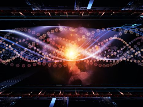 Composition of fractal grids, lights  and technological elements on the subject of science, computing and modern technologies