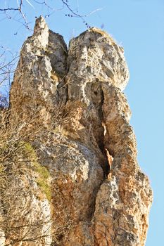 Closeup of a lonely, huge limestone rock