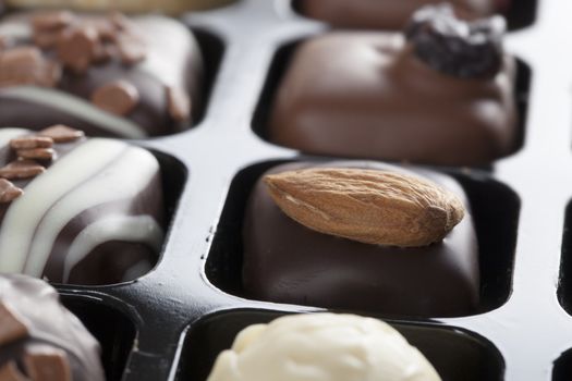 Gourmet chocolates topped with an almond.