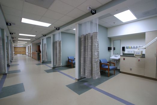 Looking down a hospital hall way