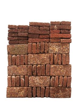 Red-brown Laterite bricks isolated on white background.
