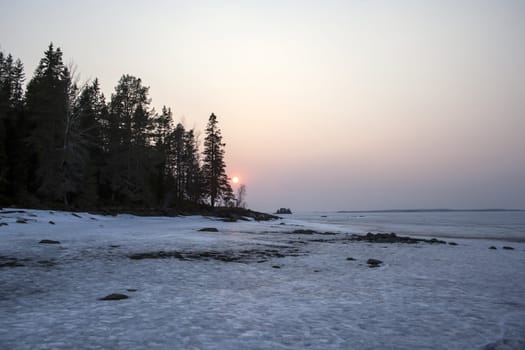 Beautiful landscape of winter sunset