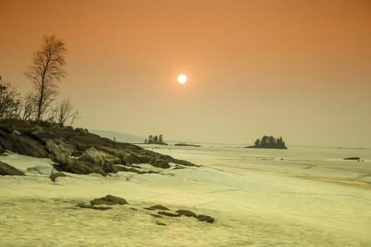 Beautiful landscape of winter sunset