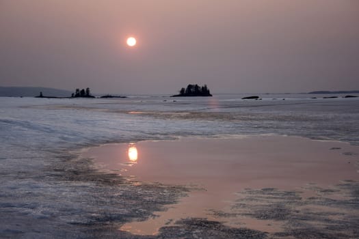 Beautiful landscape of winter sunset