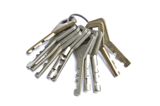 A bunch of keys isolated on white background 
