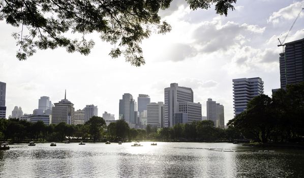 Panorama view of Lumpini Park, bangkok, Thailand. 