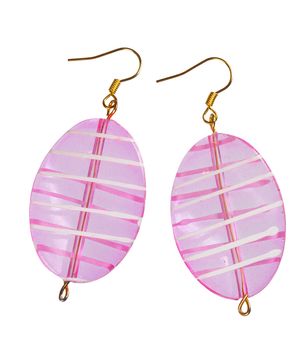 Earrings glass oval. Transparent color is purple. Isolated on white background