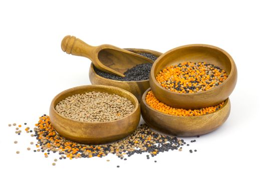 wooden bowls with lentils