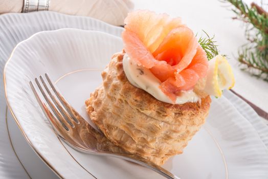 Vol-au-vent with salmon