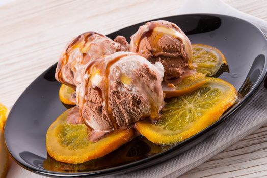 chocolate vanilla ice  with roasted ones orange