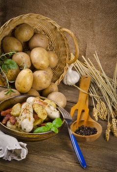 Silesian potato dumplings with smoked pork and sauerkraut