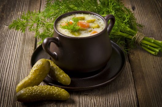 Polish pickled cucumbers soup