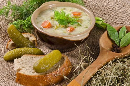 Polish pickled cucumbers soup