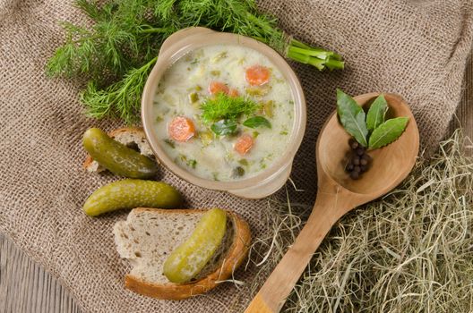 Polish pickled cucumbers soup