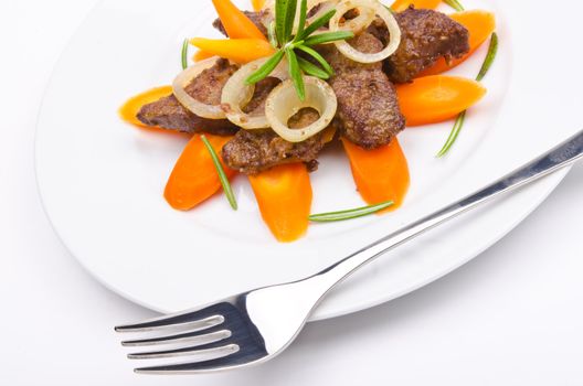 roasted liver with vegetables and apple